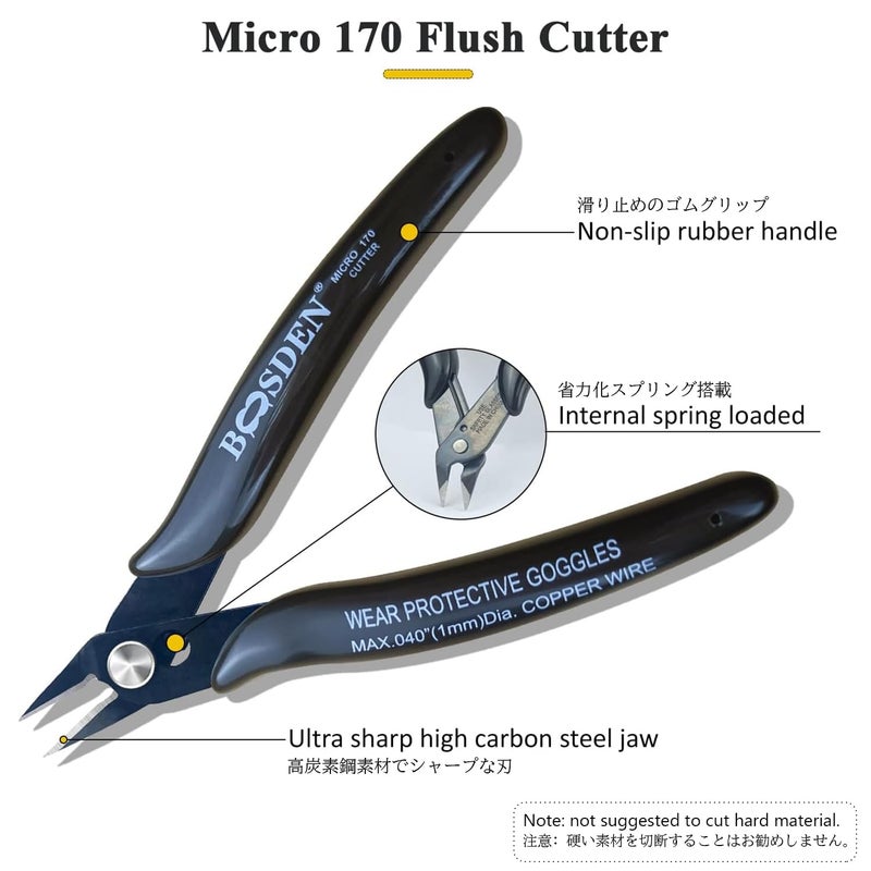 BOOSDEN Flush Cut Pliers  5 Pack  5 Inch Small Wire Cutters  BOOSDEN 170 Wire Cutters Flush Cutter Pliers  Micro Flush Cutter  Wire Cutters for Crafts  Models  Zip Ties Snips  Nippers  Electronic Side Cutters - Image 3